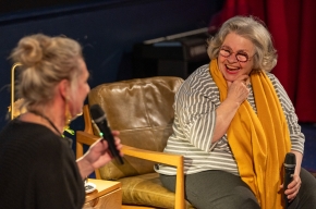 Festival Director, Michaela Bolzan kicks off the Writers’ Boot Camp with Posie Graeme-Evans. Photo by Greg Jackson. 