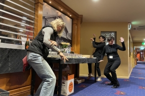 Impromptu vollies dance break before intermission. Photo by James Norton.