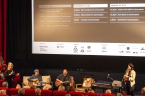 Festival Director, Michaela Bolzan thanks the performers at SHWF 2024. Photo by Greg Jackson.
