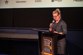 Festival Director, Michaela Bolzan introduces Oppenheimer. Photo by Greg Jackson.