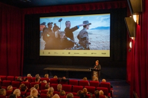 Festival Director, Michaela Bolzan introduces Oppenheimer. Photo by Greg Jackson.