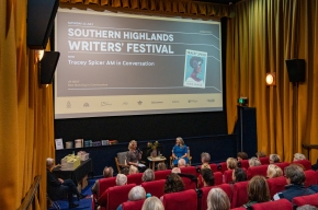 Festival Director, Michaela Bolzan interviews Tracey Spicer AM about her new novel - Man-Made. Photo by Greg Jackson. 