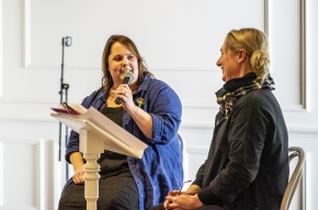 Festival Director, Michaela Bolzan interviews Nadine Ingram over coffee and cake about her latest cookbook, Flour and Stone. Photo by Greg Jackson. 