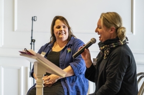 Festival Director, Michaela Bolzan interviews Nadine Ingram over coffee and cake about her latest cookbook, Flour and Stone. Photo by Greg Jackson. 