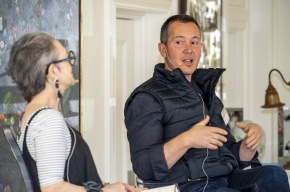 Sue Turnbull interviews Todd Alexander about his latest book, Thirty Thousand Bottles of Wine and a Pig Called Helga. Photo by Greg Jackson.