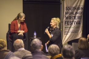 Festival Director Michaela Bolzan thanks Sue Turnbull and Meg Keneally. Photo by Greg Jackson.