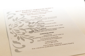 The menu at the SHWF 2017 Literary Dinner. Photo by Greg Jackson.