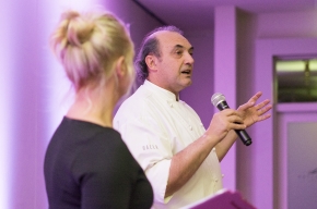 Festival Director Michaela Bolzan talks with Stefano Manfredi. Photo by Greg Jackson.
