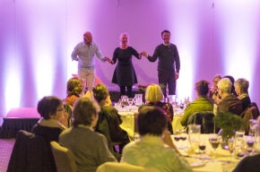 Italian actor, Marco Quaglia, Festival Director Michaela Bolzan, and Jon Collins perform the one-act play A Dream, But Perhaps Not?. Directed by Sarah Dowland. Photo by Greg Jackson.