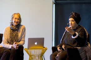 Janet Hawley interviews Wendy Whiteley about her book Wendy Whiteley and The Secret Garden. Photo by Greg Jackson.