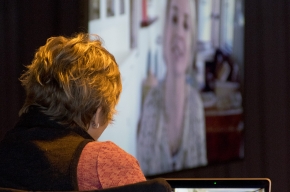 Lucy Palmer talks with Sofie Laguna about her book The Eye of the Sheep. Photo by Greg Jackson.