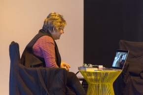 Lucy Palmer talks with Sofie Laguna about her book The Eye of the Sheep. Photo by Greg Jackson.