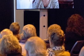 Lucy Palmer talks with Sofie Laguna about her book The Eye of the Sheep. Photo by Greg Jackson.