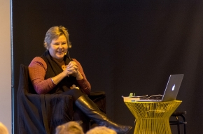 Lucy Palmer talks with Sofie Laguna about her book The Eye of the Sheep. Photo by Greg Jackson.