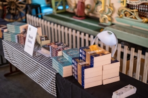 Maree from The Bookshop Bowral all set up and ready to go. Photo by Greg Jackson.
