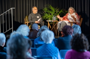 Atul Joshi interviews Dr Debra Dank at SHWF 2022. Photo by Greg Jackson.