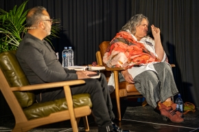 Atul Joshi interviews Dr Debra Dank at SHWF 2022. Photo by Greg Jackson.