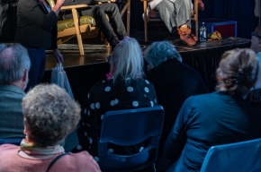 Atul Joshi interviews Dr Debra Dank at SHWF 2022. Photo by Greg Jackson.