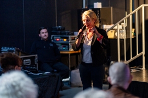Festival Director, Michaela Bolzan thanks guests at SHWF 2022. Photo by Greg Jackson. 
